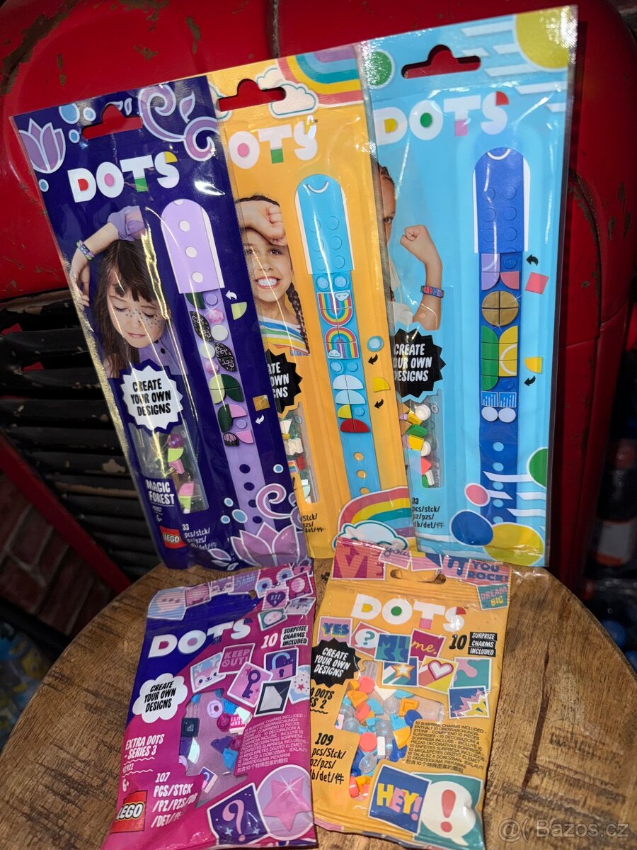 3 náramky LEGO DOTS + náhradní sáčky GRATIS
