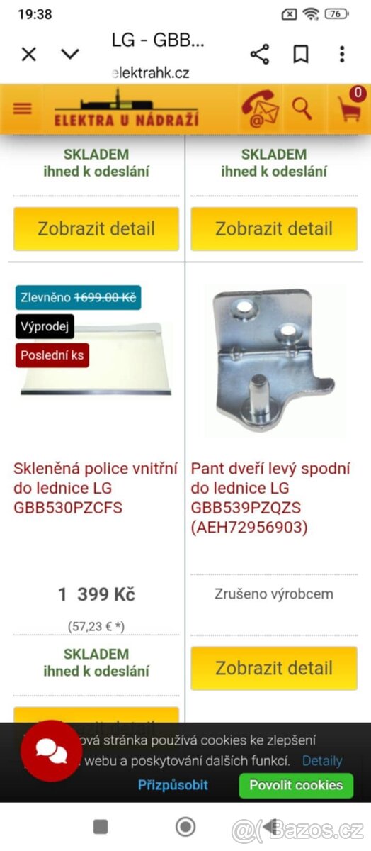 Držák dveří lednice lg
