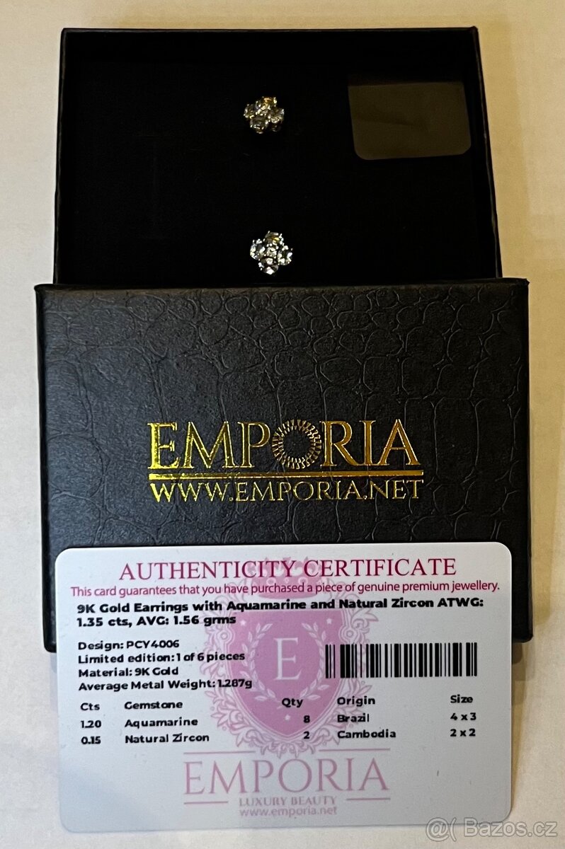 Zlaté náušnice se zirkony a akvamaríny