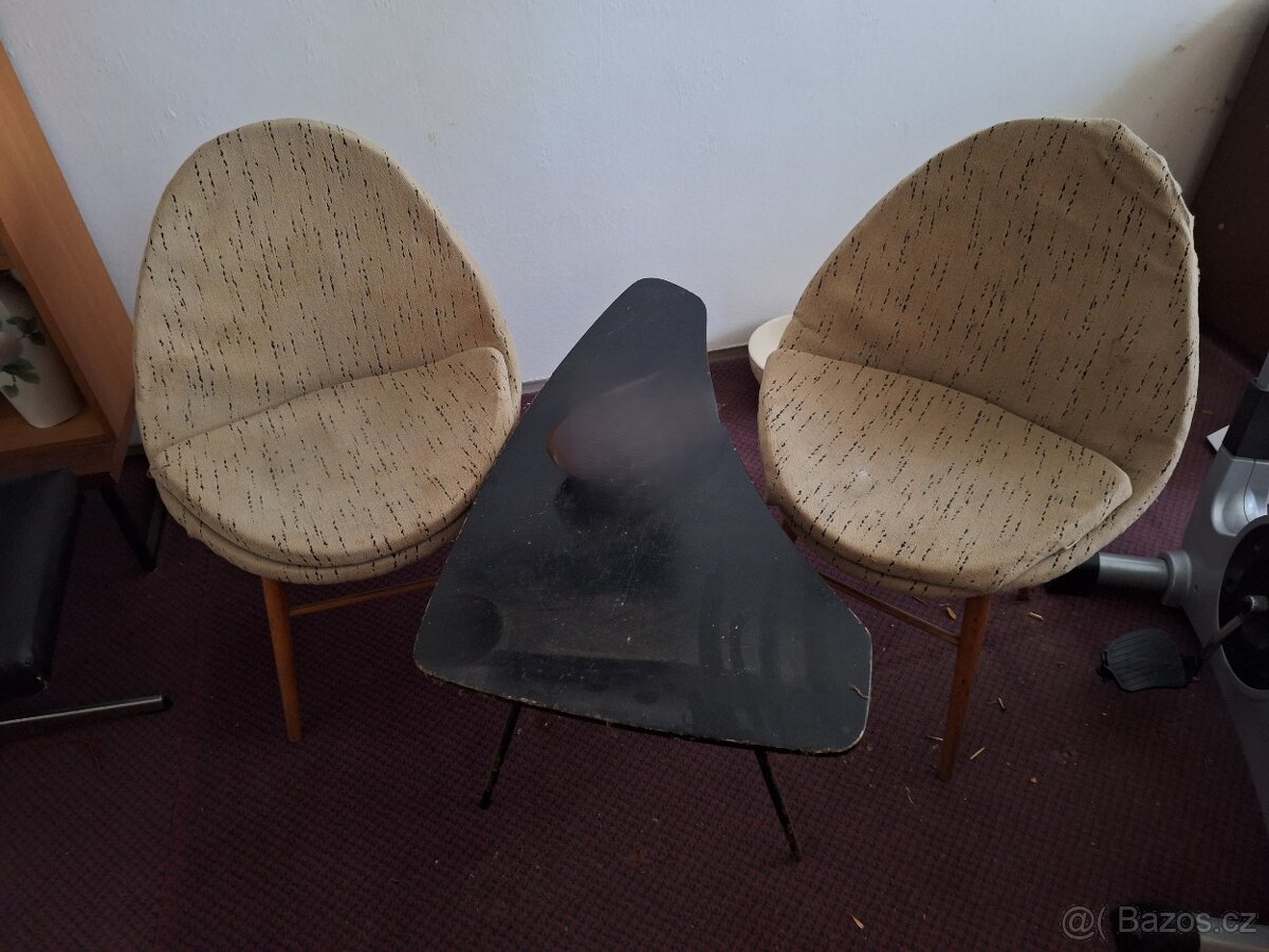 Retro stolek + 2x křeslo