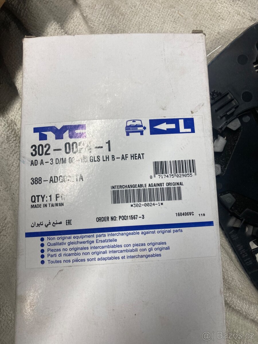 TYC 302-0024-1 AUDI8D0857535E Sklo levá zrcátka Audi a6 C5