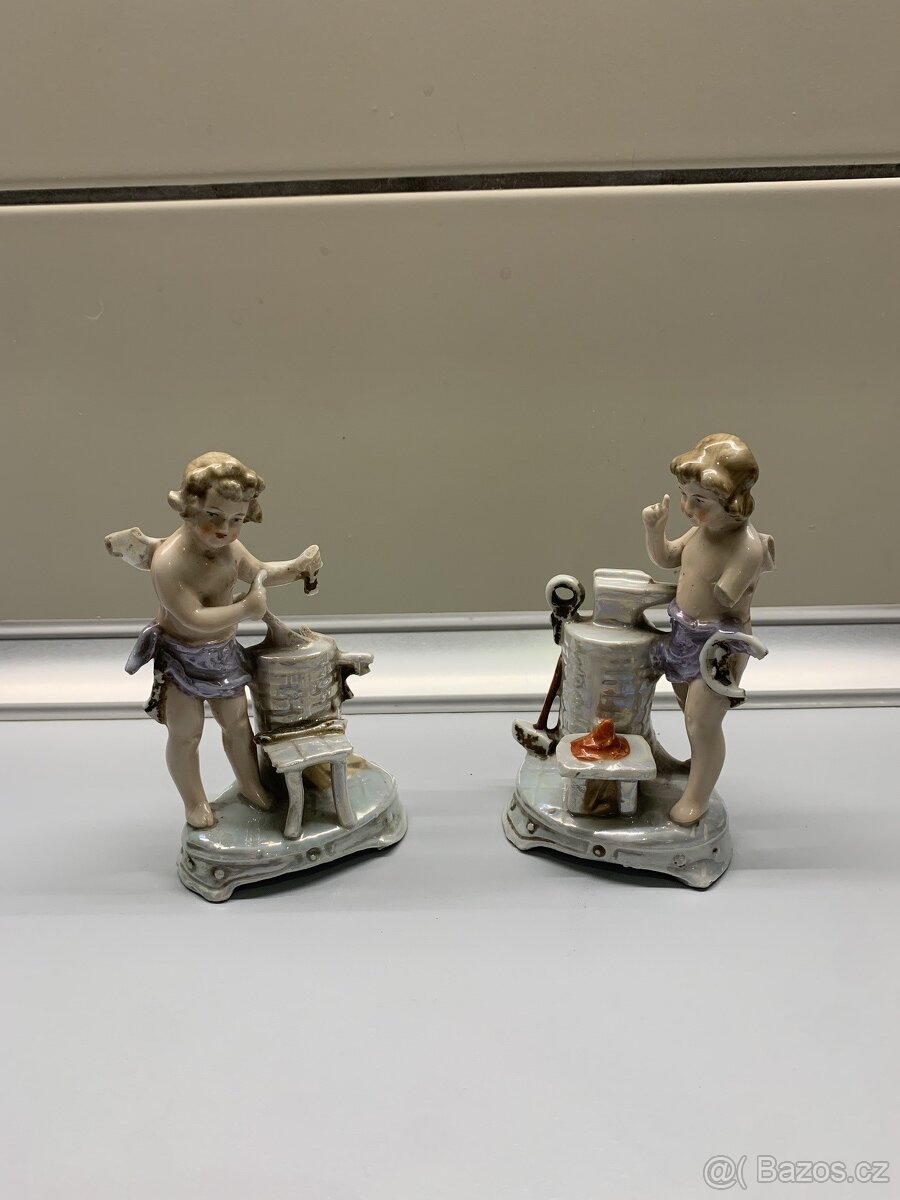 Míšeňské sošky dvou Andílků 19.století ,porcelán