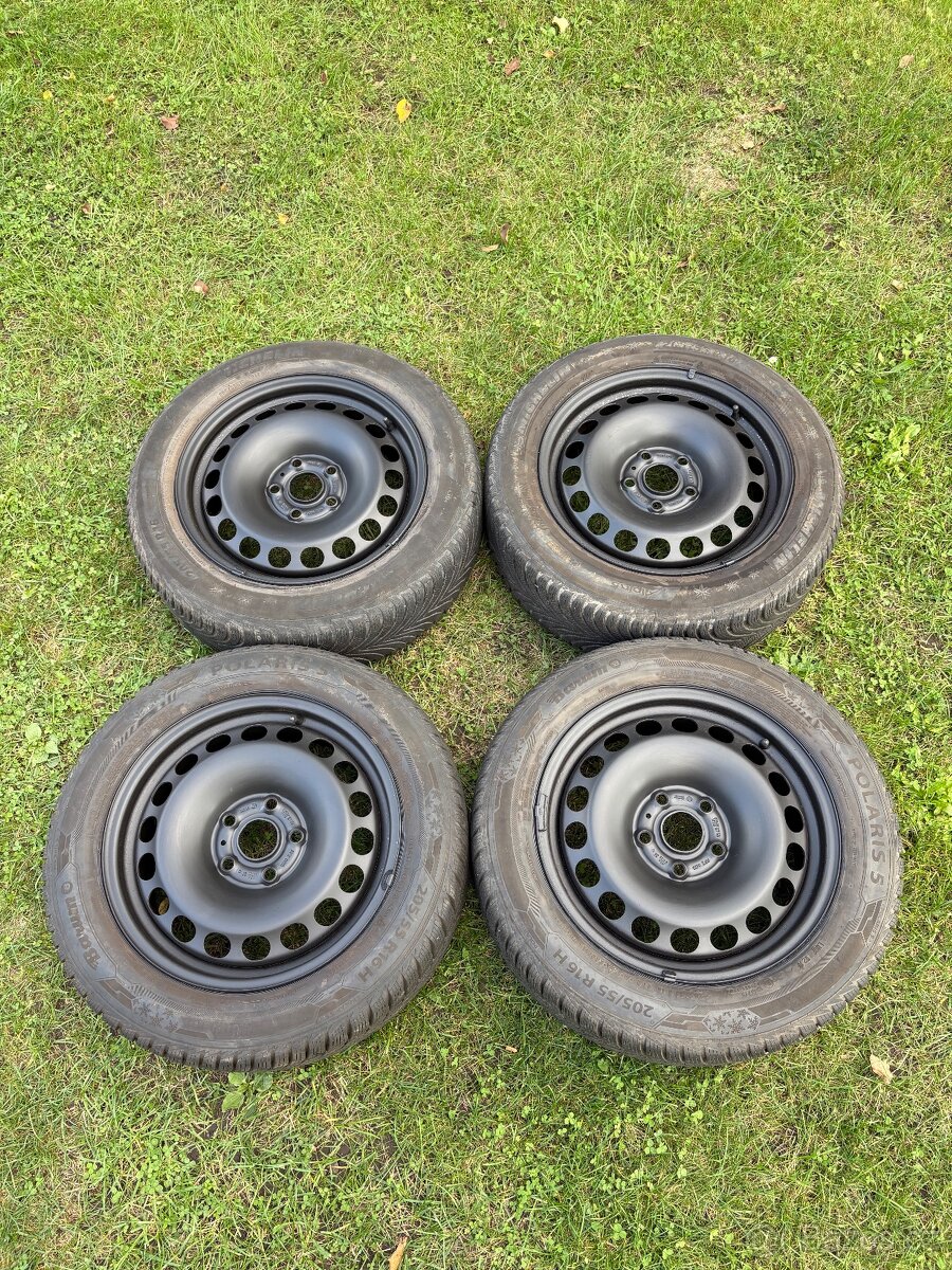 Plechové disky 5x112 + zimní pneu Barum a Michelin 205/55/16