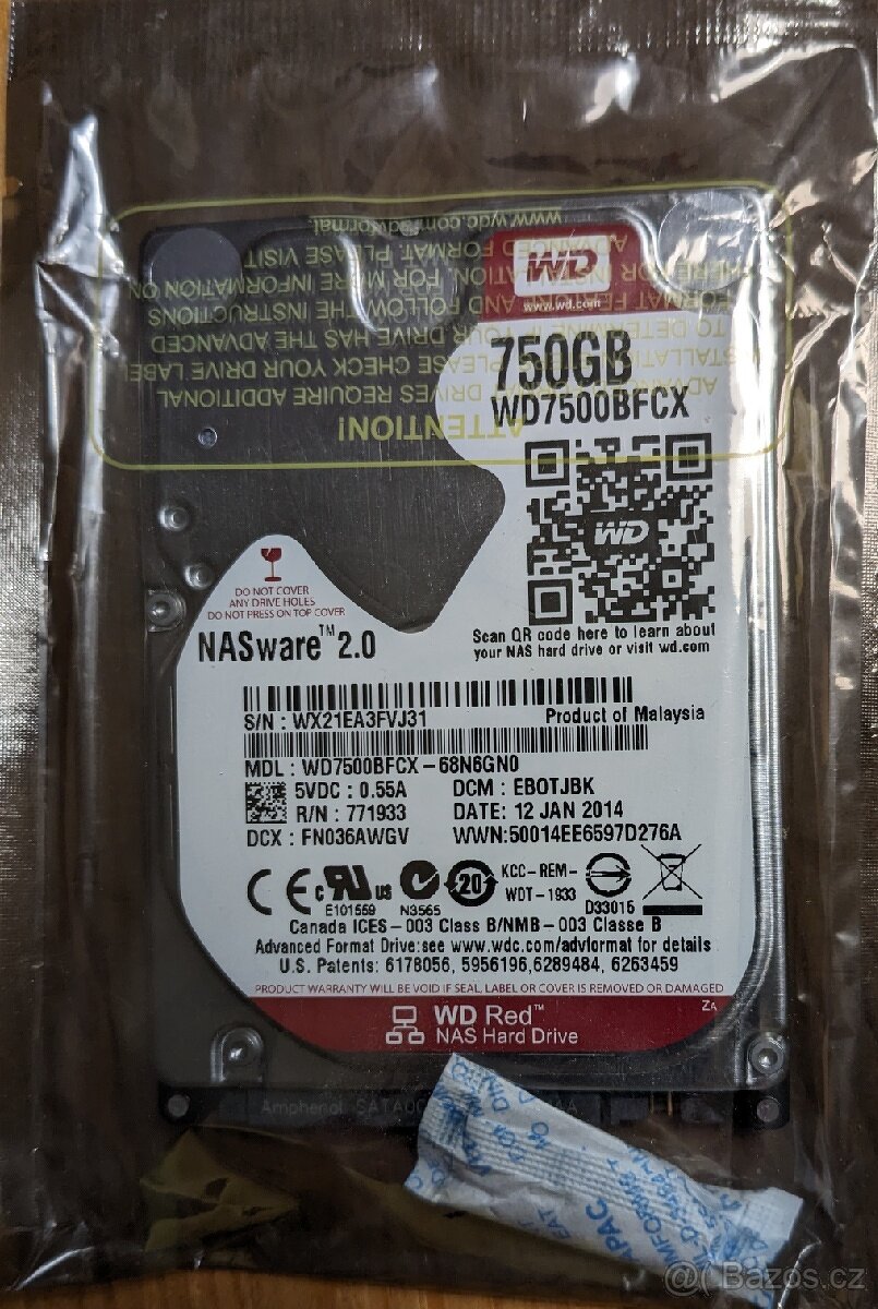 Nový HDD Western Digital Red 750GB