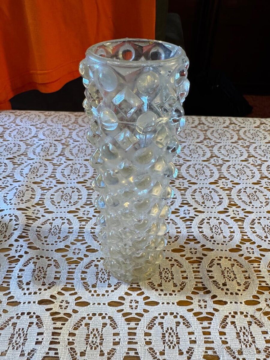 Vintage skleněná váza s bublinovým vzorem (cca 17cm)