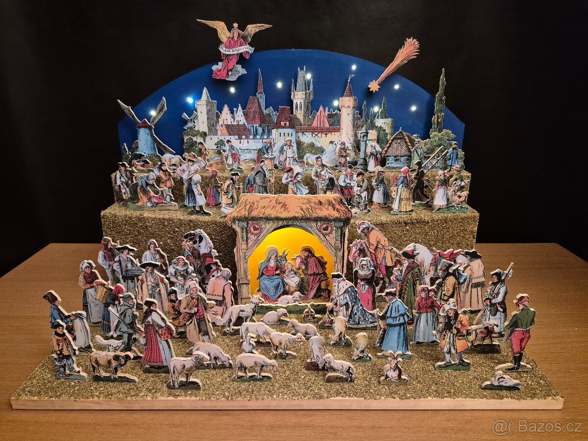 Mikoláš Aleš - ručně vyřezávaný osvětlený betlém