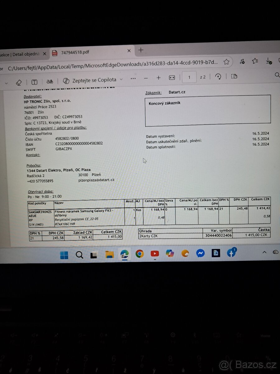 Chytrý náramek Galaxy 3