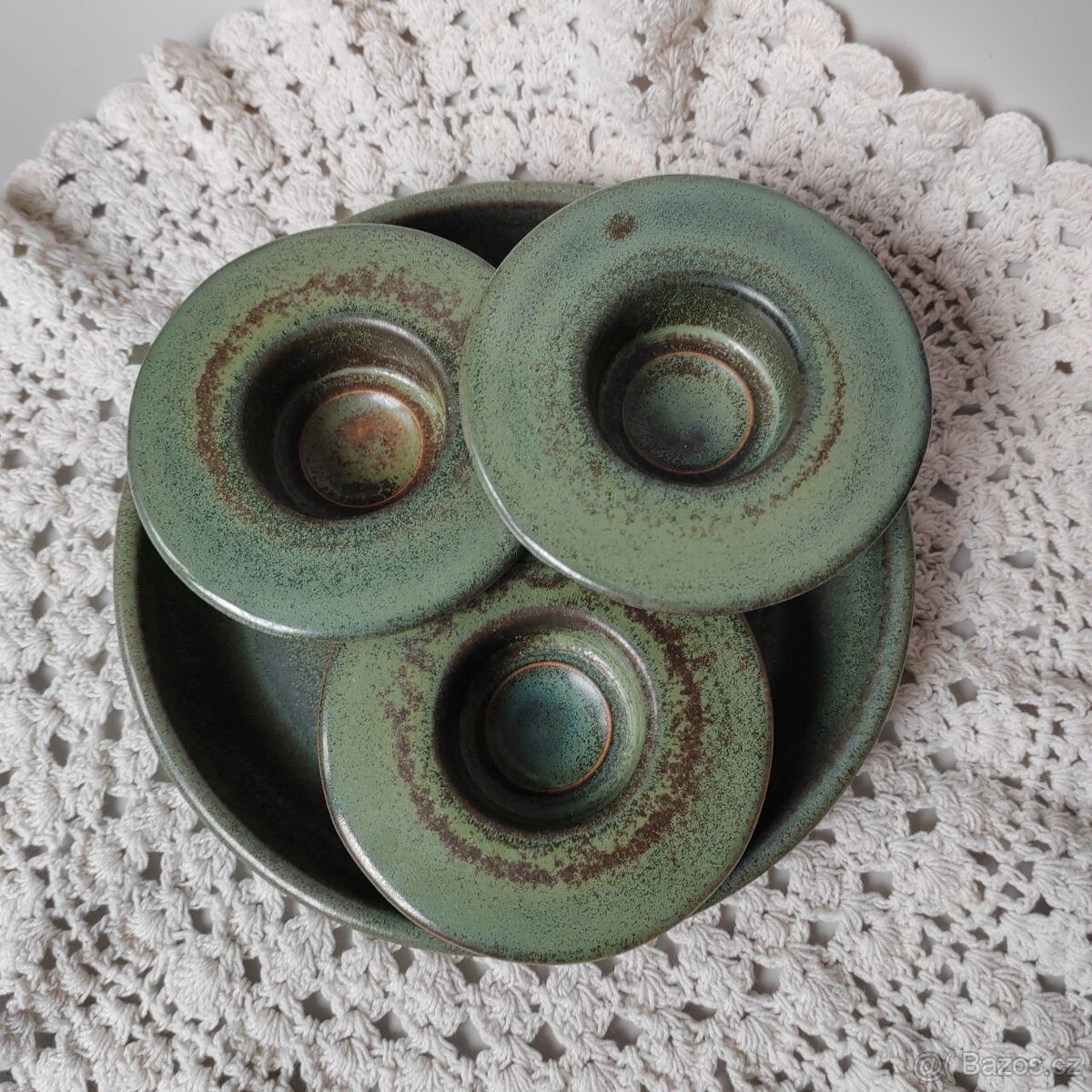 Celadon vintage zelený glazurovany keramicky svícen