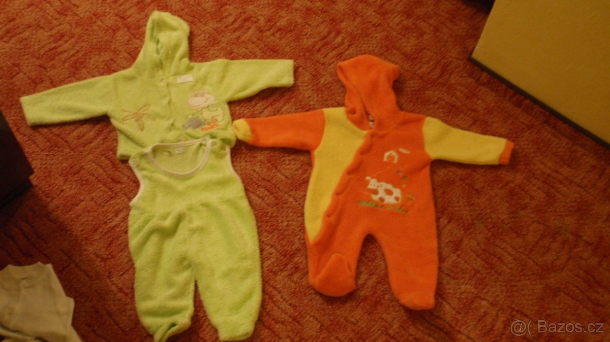 teploučky zelený set dupačky+mikina, teploučký oranž. overal