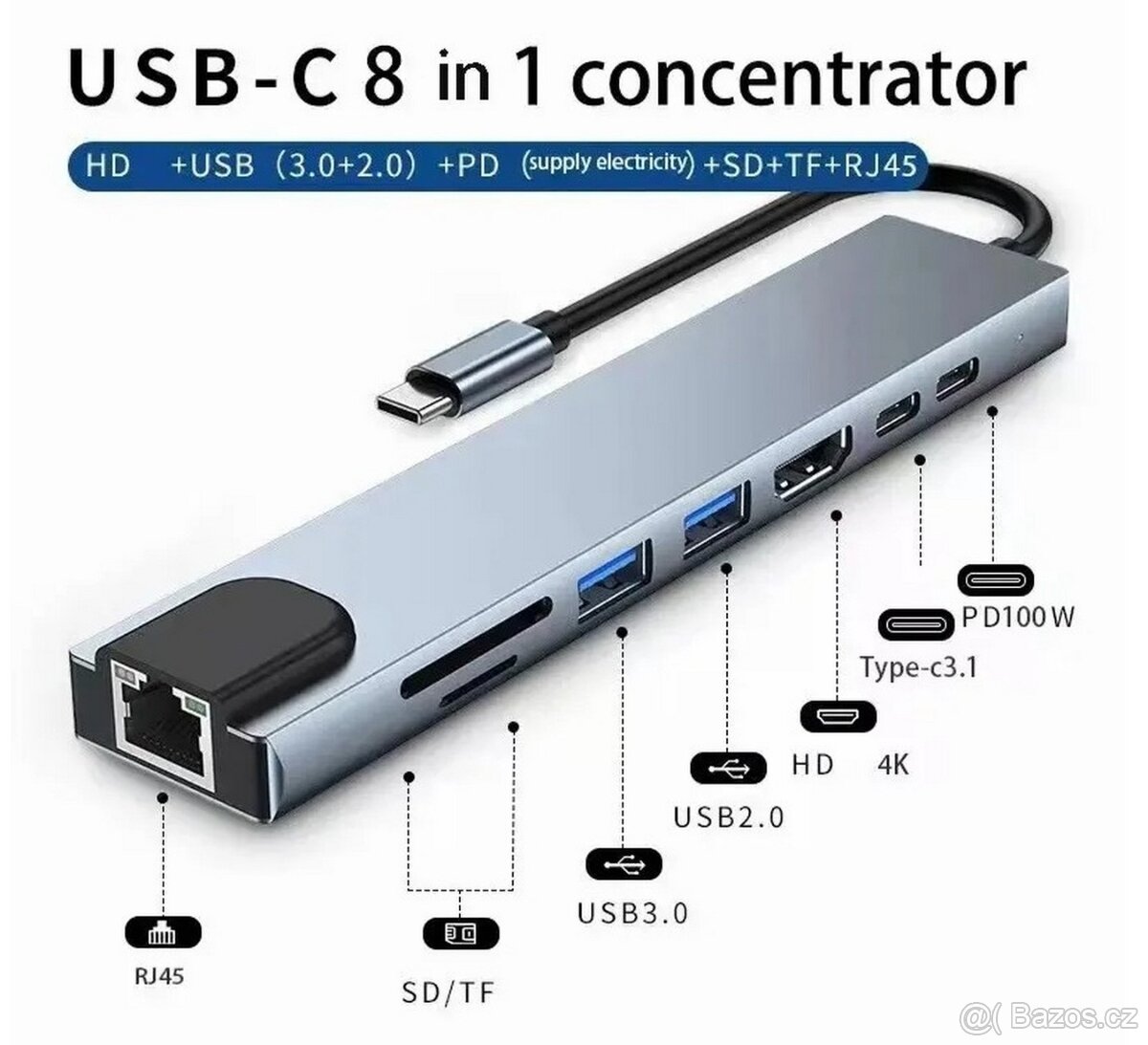 USB-C HUB 8v1 pro notebook, nové