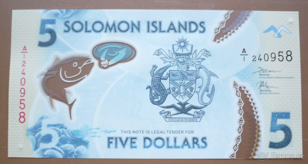 Bankovka, Šalamounovy ostrovy, 5 dollar, poly 2019