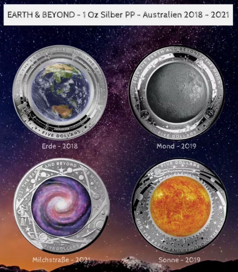 KOMPLETNÍ SADA STŘÍBRNÝCH MINCÍ 4X1 OZ EARTH & BEYOND SLEVA