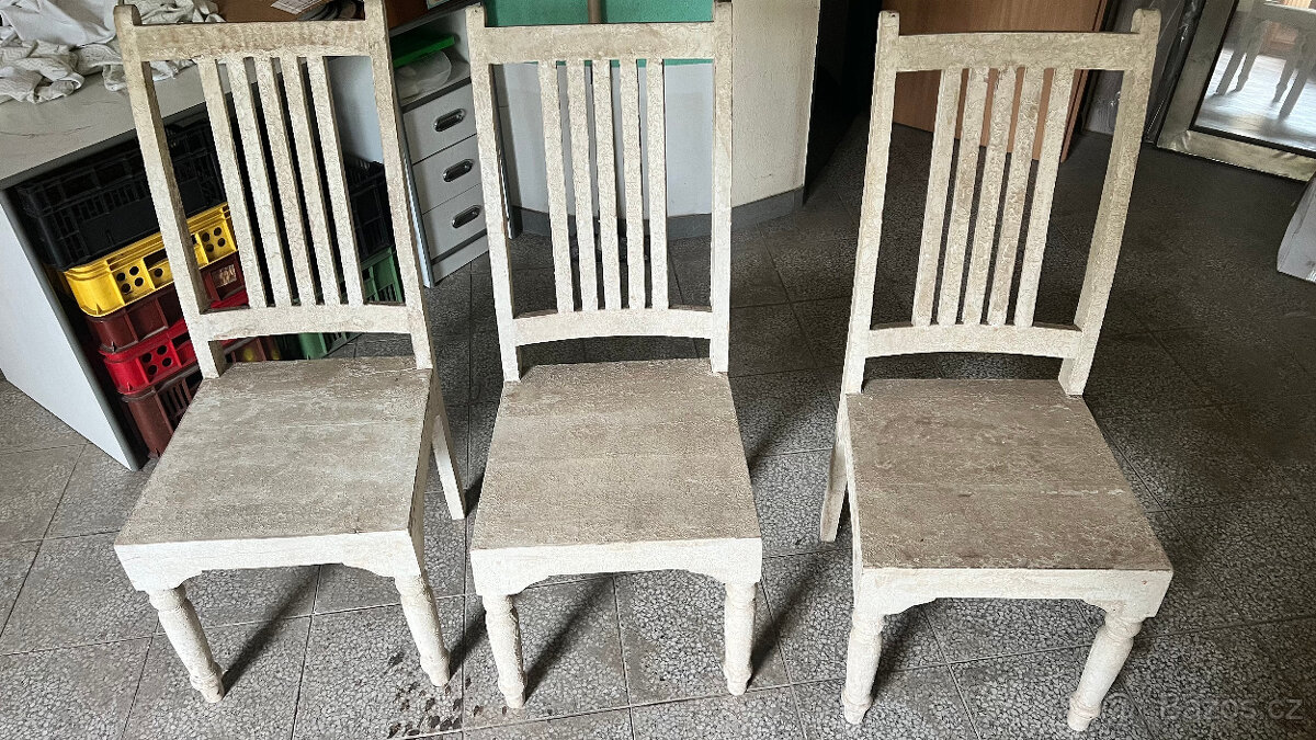 3x Židle z palisandru s bílou patinou