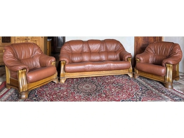 Dubová rustikální kožená souprava 3+1+1, 3791