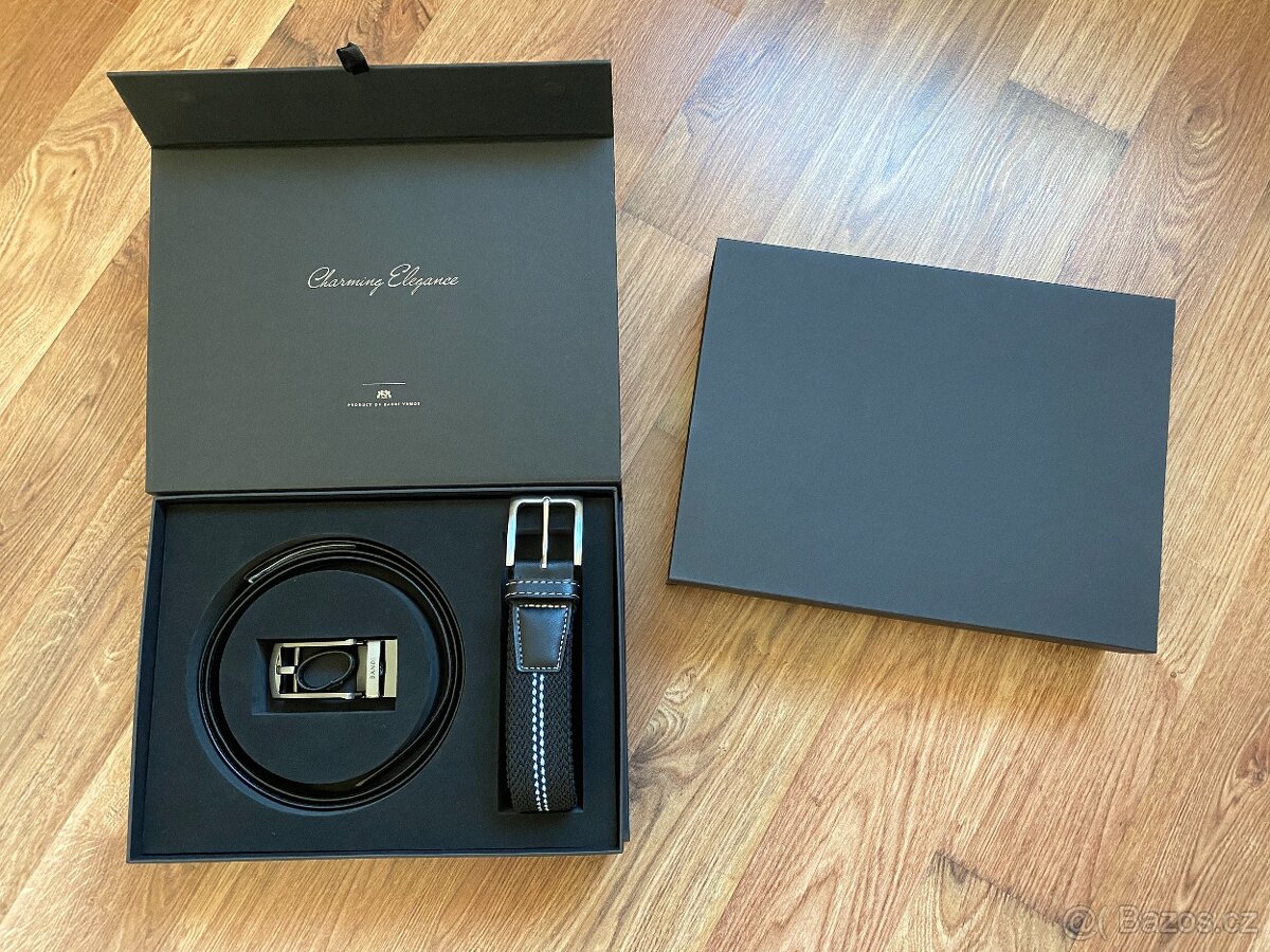 Nový set opasků BANDI - černý kožený, černý s pruhy pružný