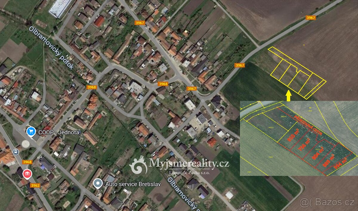 Prodej stavebních pozemků, celková výměra 4 447 m2 - Olbramo