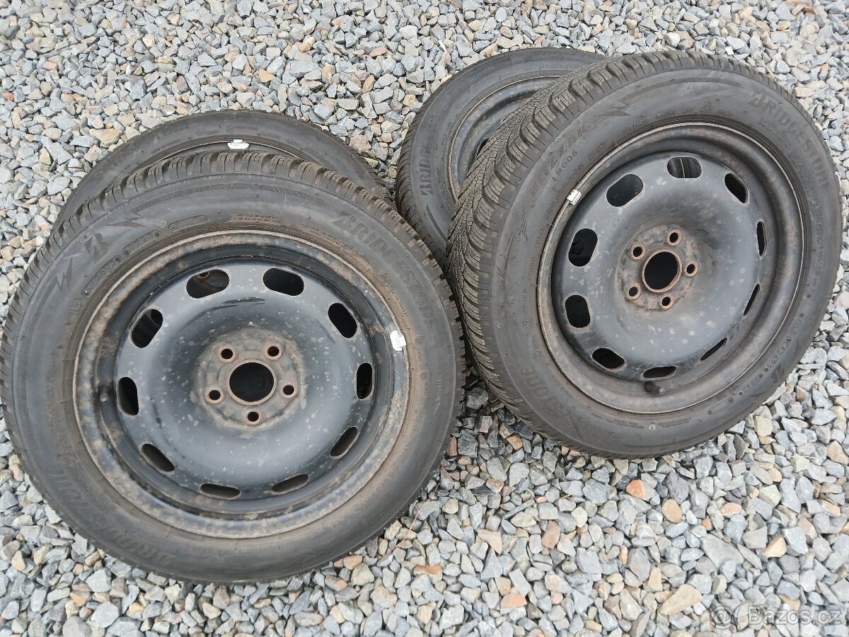 Plechová kola,sada,5x100,ET38,BRIDGESTONE,185/60 R15,8-8,5mm
