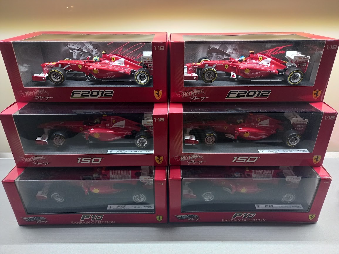 6x F1 FERRARI F10 F150 F2012 MASSA  A  ALONSO HOTWHEELS 1:18