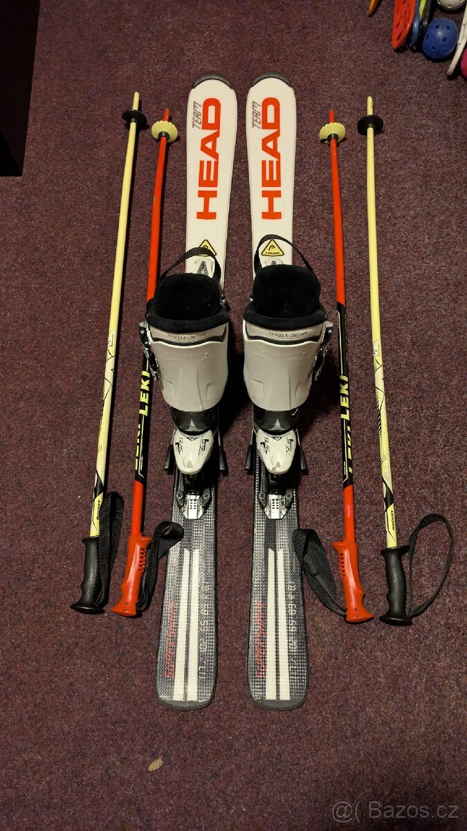 Dětské lyže Head 120 cm, boty Atomic 267 mm, hůlky Leki 95