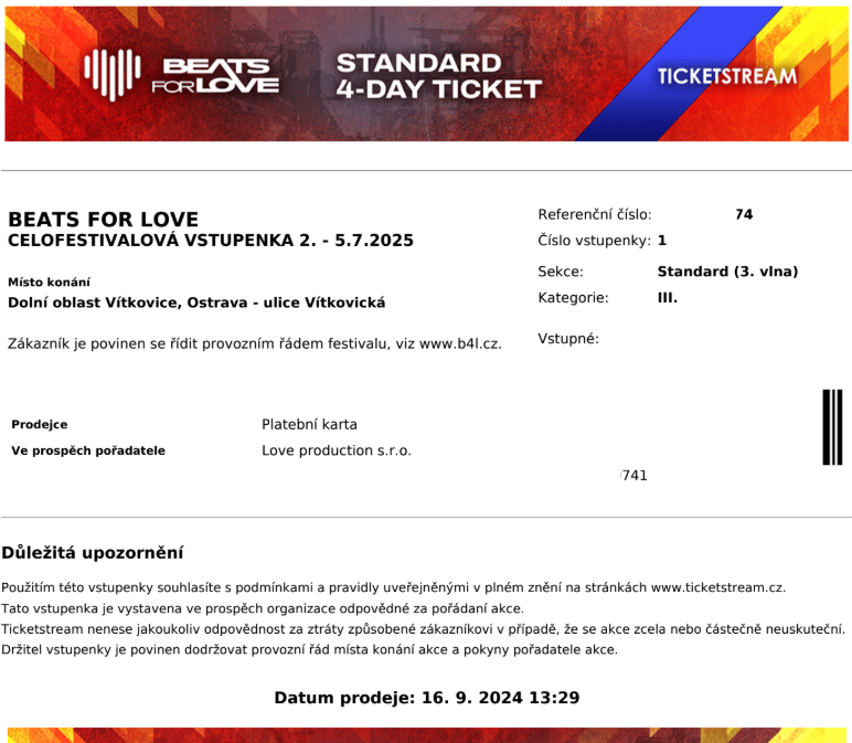 Beats For Love 2025 - Celofestivalová vstupenka