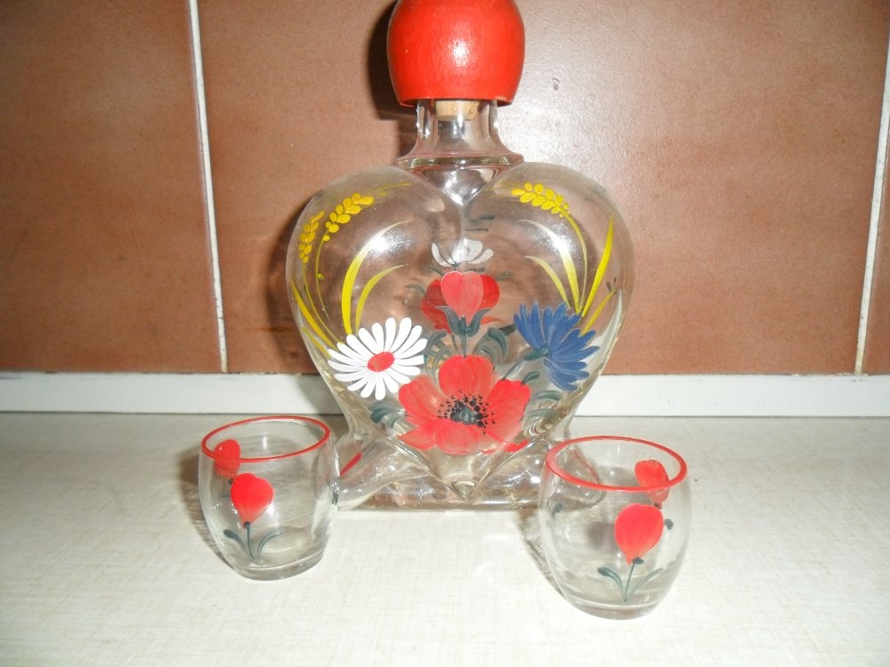 šampusky, lékárna sklo/keramika, Becher, souprava NDR,karafy