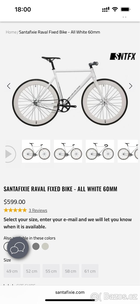 Prodám SANTAFIXIE RAVAL FIXED BIKE - ALL WHITE 60MM