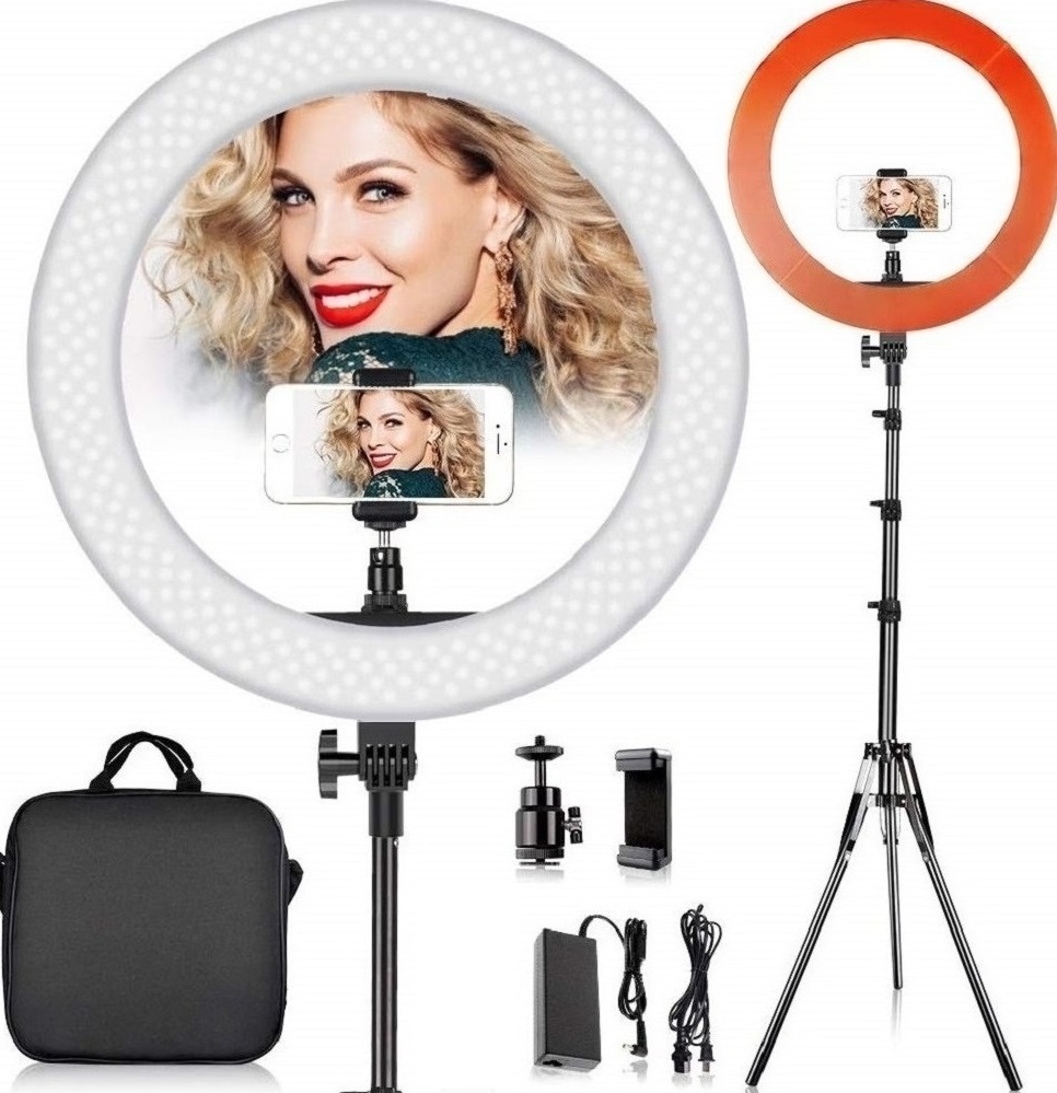 Stmívatelná prstenová fotografická LED lampa se stativem.