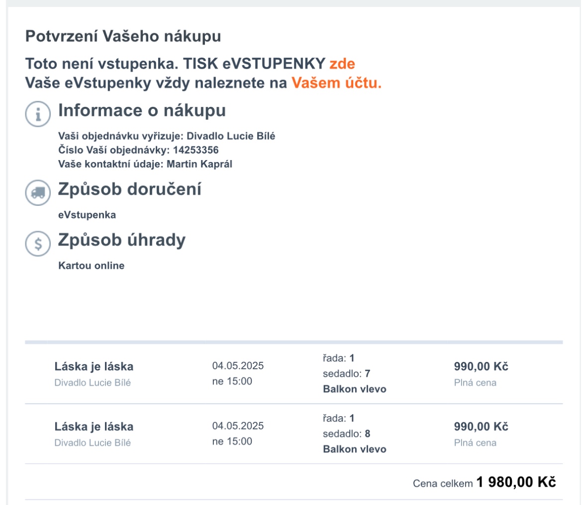 Láska Je Láska - Vstupenky