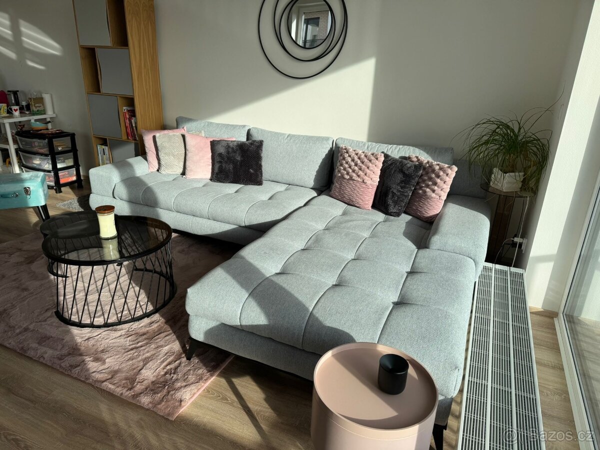 Rohová textilní sedačka světle šedá, pravý roh