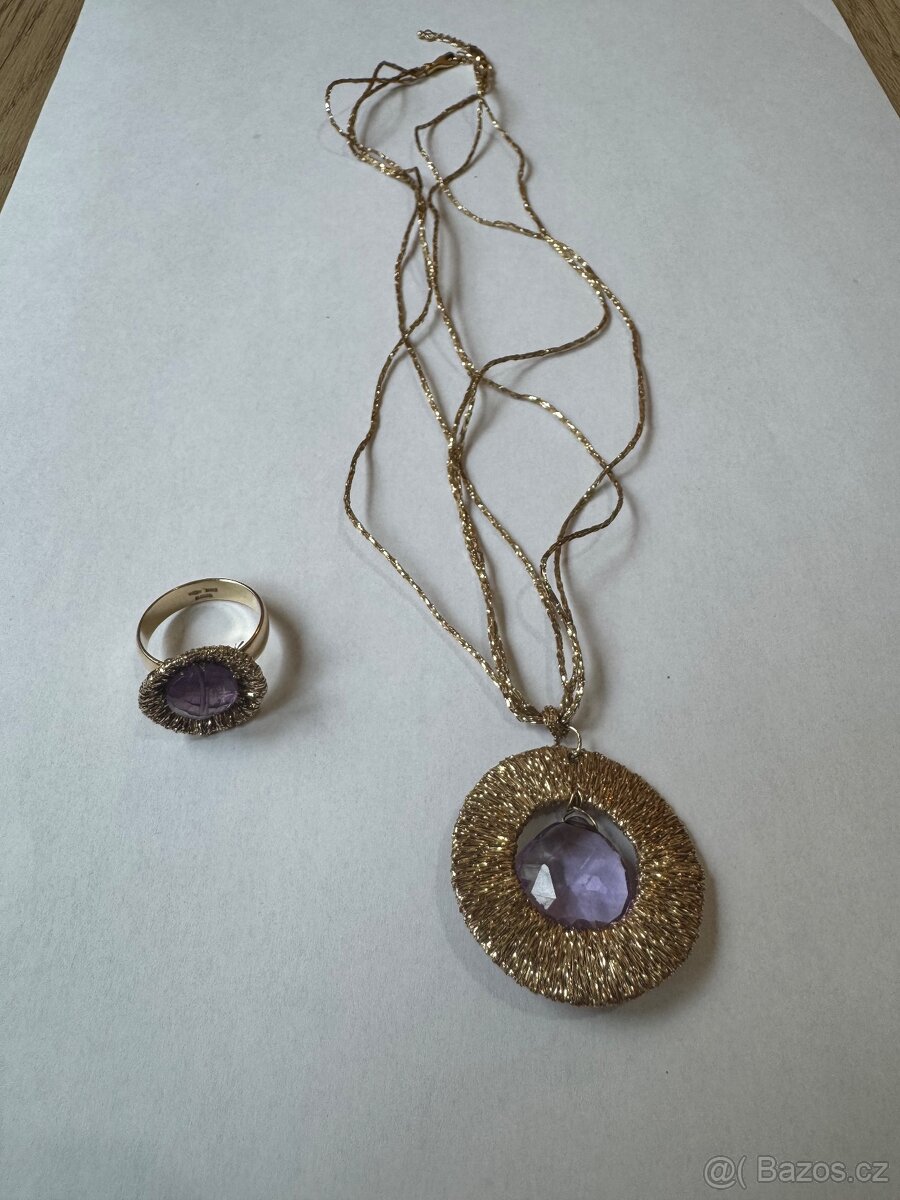 Zlatý náhrdelník s prstenem 14k