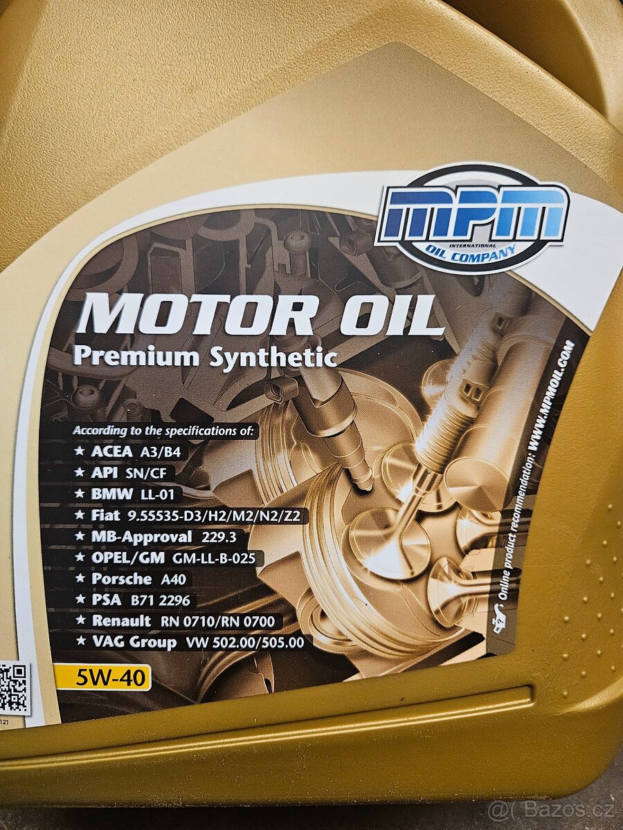 Nový motorový olej MPM 5W-40 5 litrů