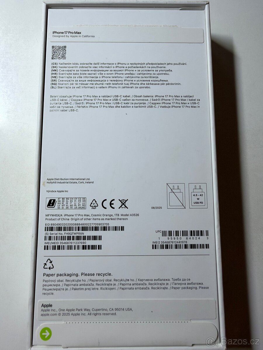 Prodám iPhone 17 Pro Max 1 TB