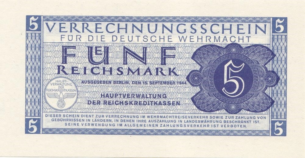 Wehrmacht 5 Reichsmark 1944,UNC