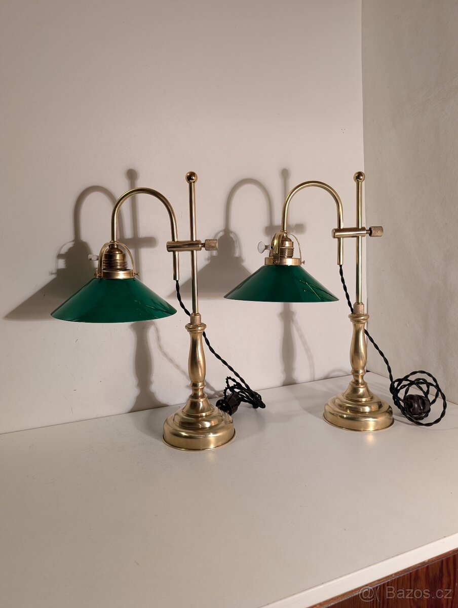 mosazná posuvná lampa, lampička, bankéřka, až 2 ks