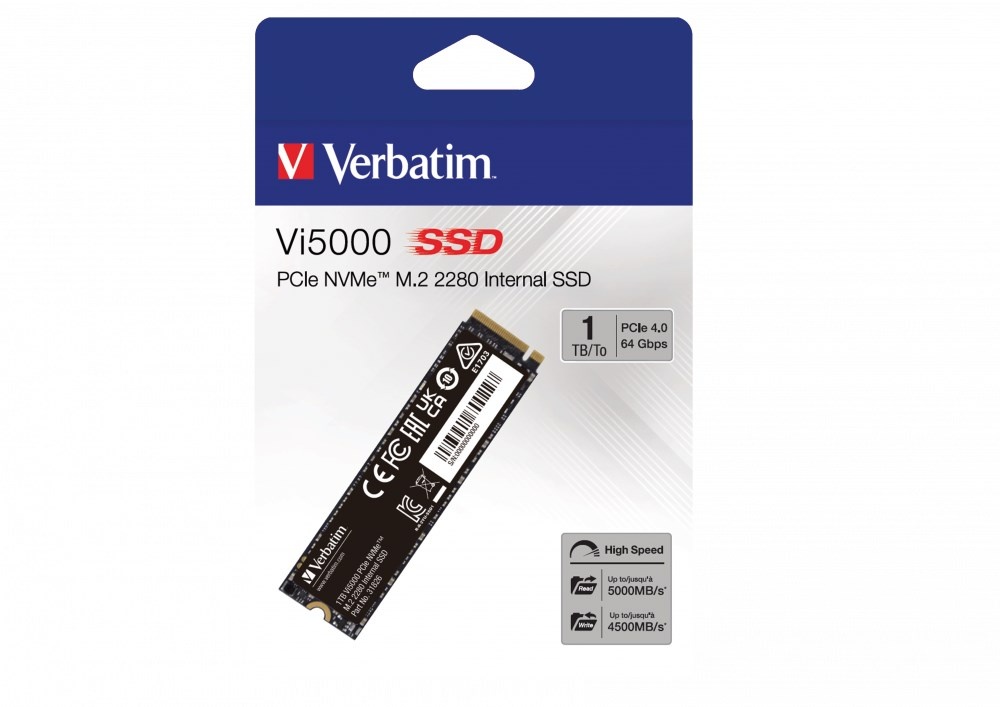 VERBATIM SSD Vi5000 Internal PCIe NVMe M.2 SSD 1TB , W 4500