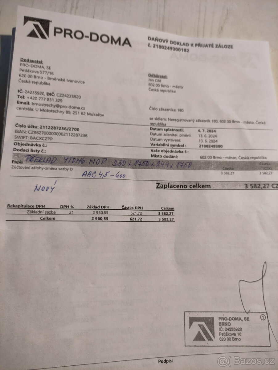 Překlad YTONG NOP 250-1750 250x249x1750