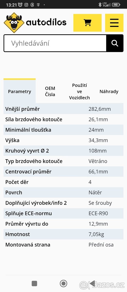 Brzdové kotouče Bosch pro Peugeot/Citroen