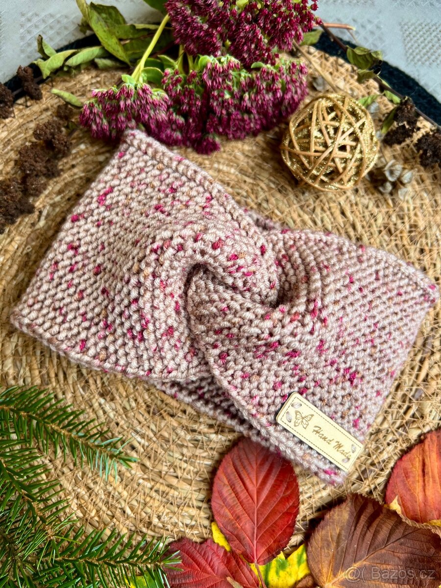 Dámská/dívčí pletená čelenka ,, sv.hnědá" NOVÁ