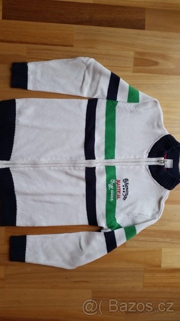 Bílo- modrý svetr s proužky - 128 cm /7-8 let/