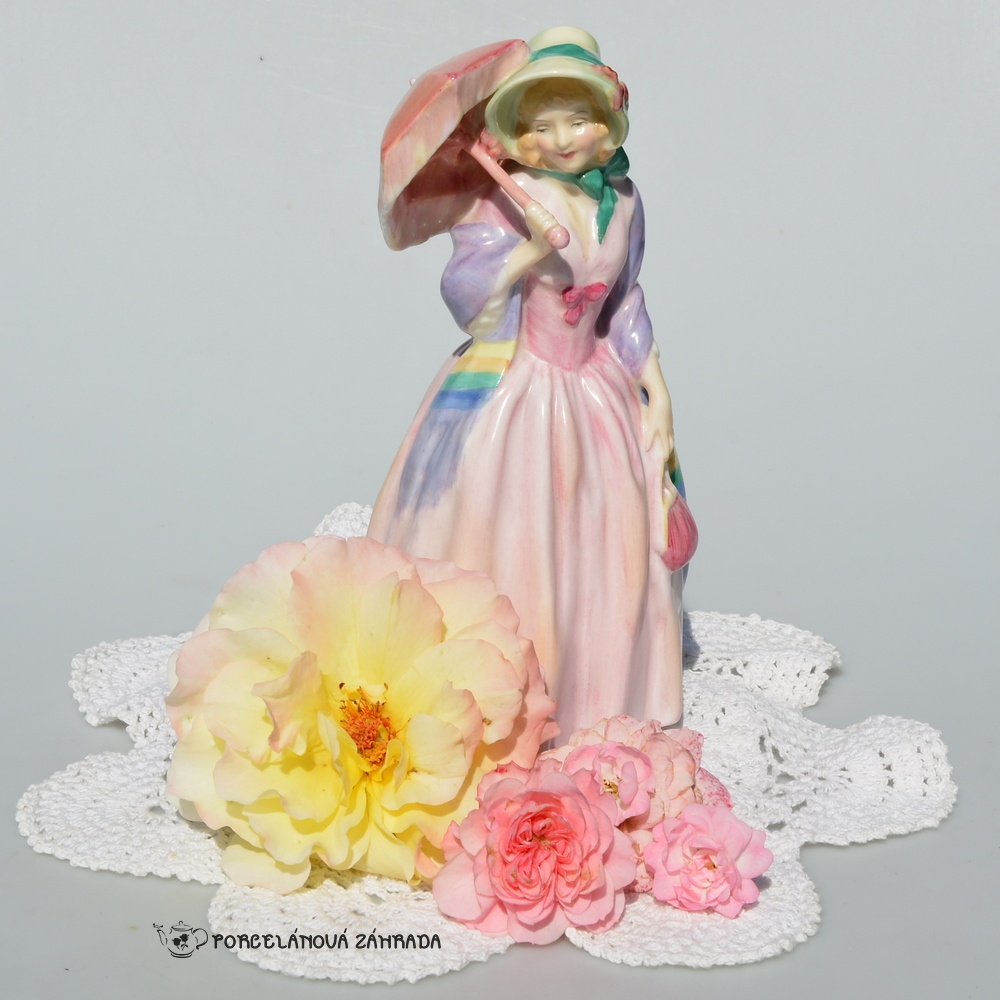 Starožitná zberateľská porcelánová soška Dáma so slnečníkom