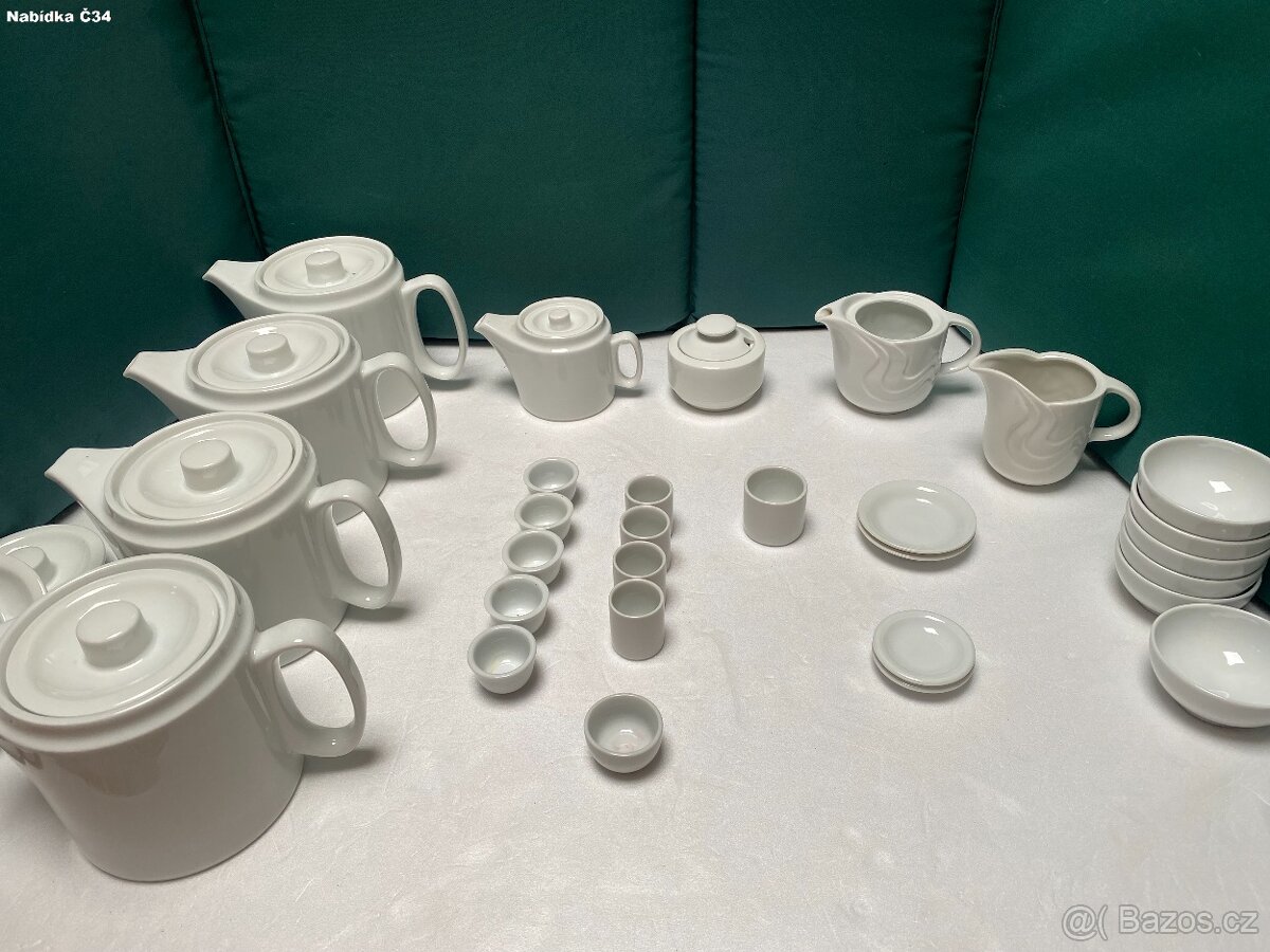 Porcelánová sada – konvice, cukřenka, miska, párátníky