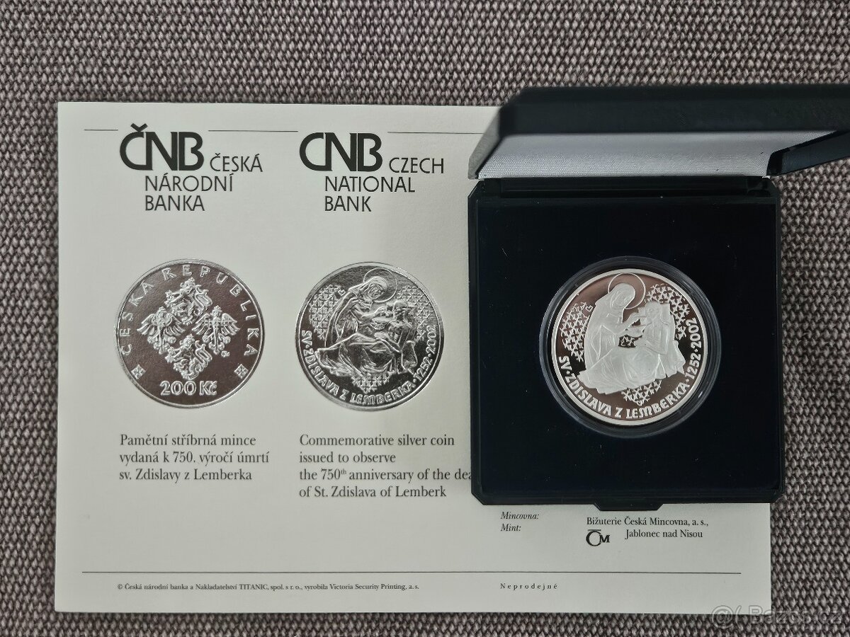 200Kč - 750. výročí úmrtí Zdislavy z Lemberka 2002 PROOF