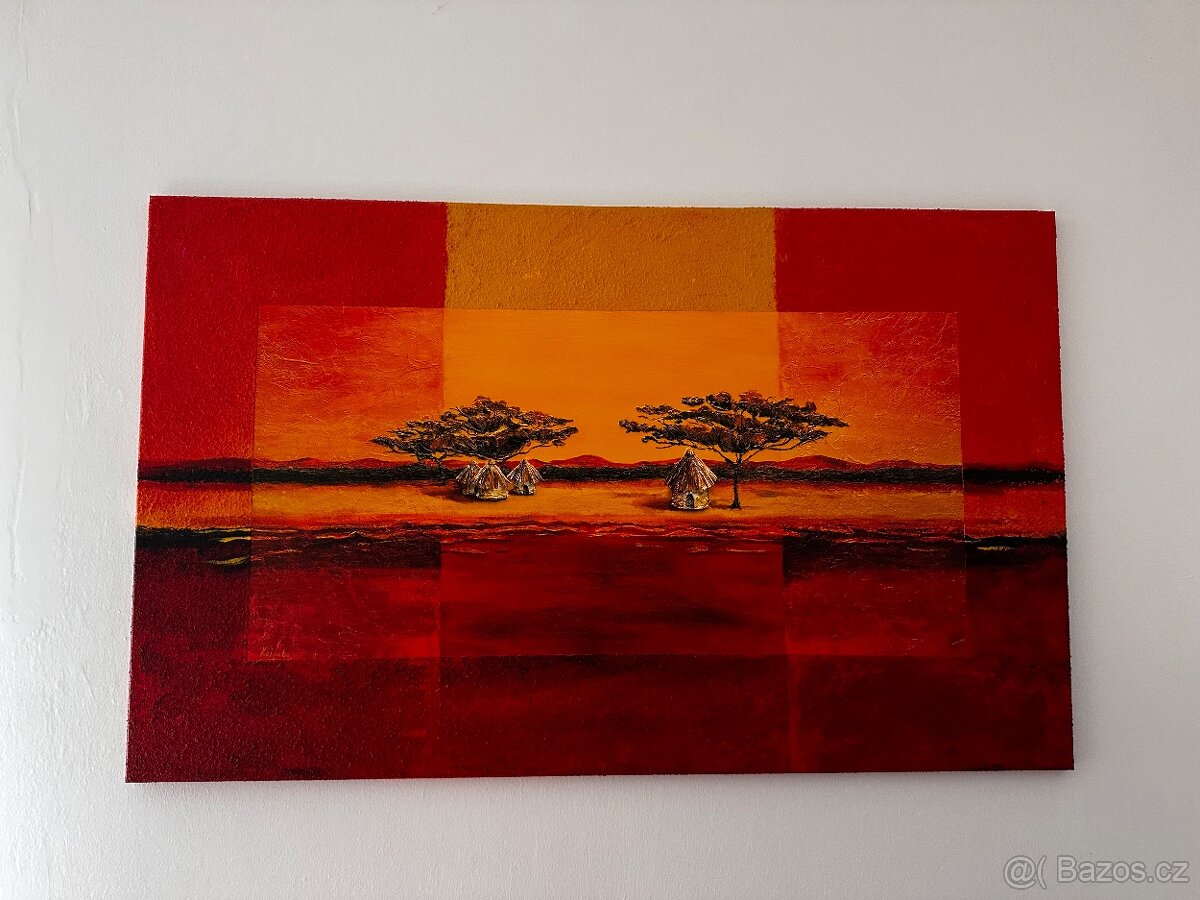 Malba- africký motiv, strukturovaný obraz na plátně