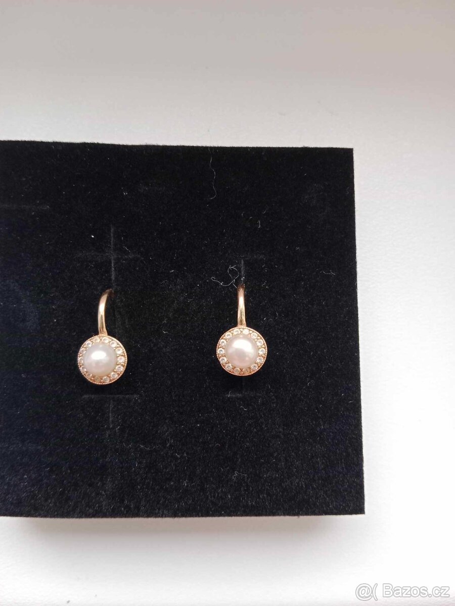 Zlaté naušnice s perlou a zirkony 14K 585/1000