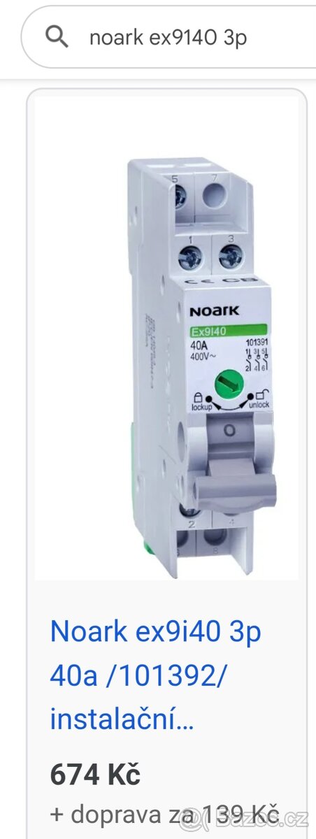Instalační vypínač 40A Noark ex9I40