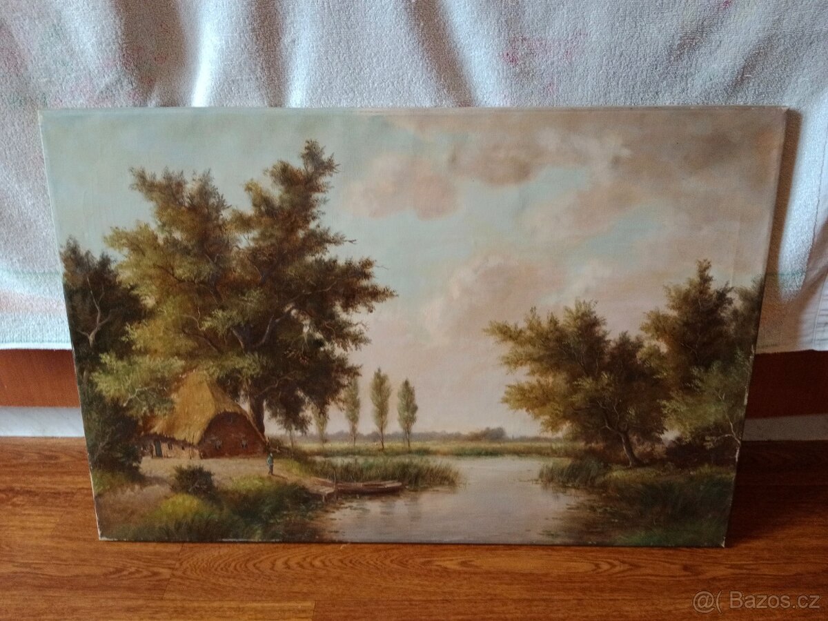 Krásný starý romantický obraz Holandský malíř W. Po d.