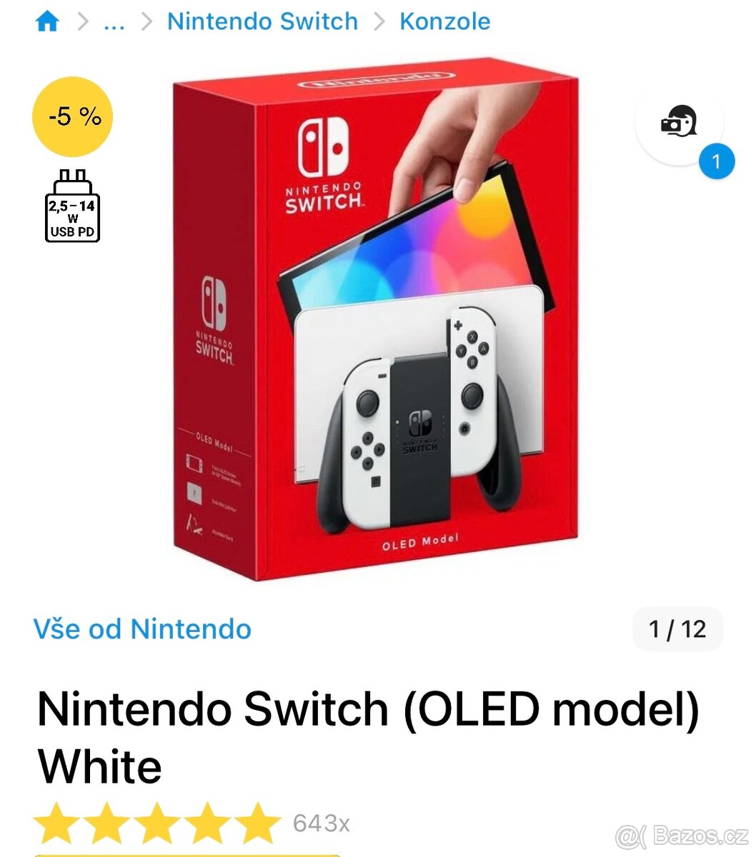 Nintendo switch (oled white) + příslušenství a 12 her