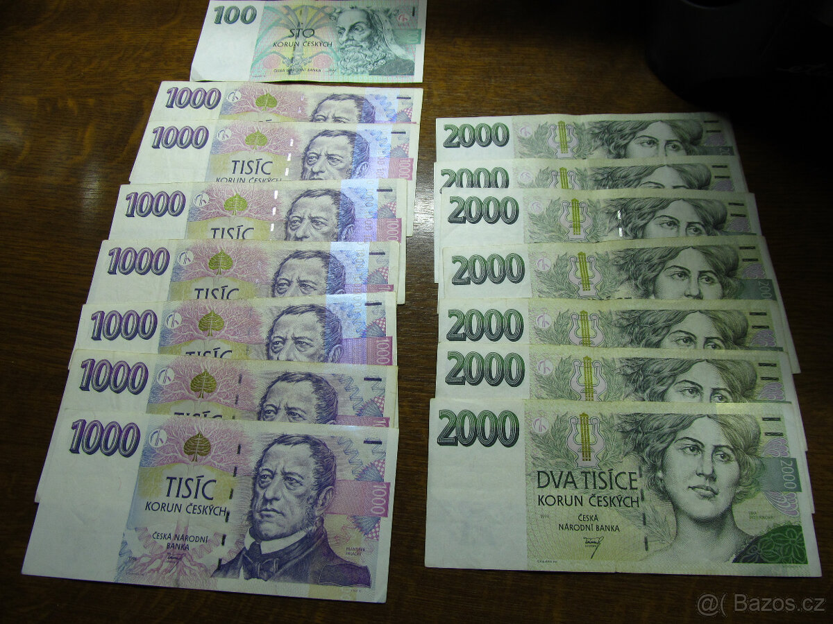 Bankovka 2000Kč, 1000Kč, 100Kč