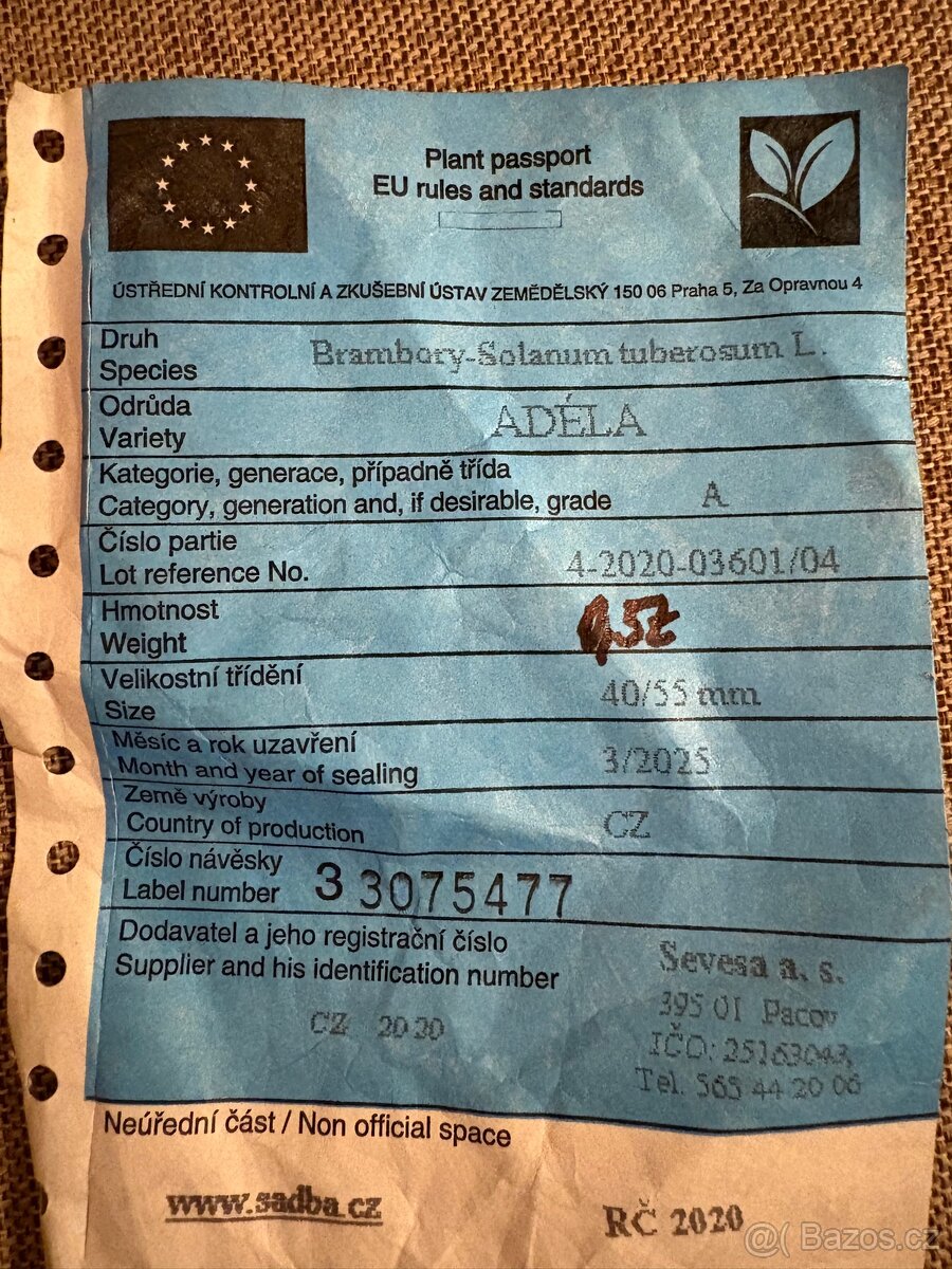 Prodám certifikovanou sadbu Adéla