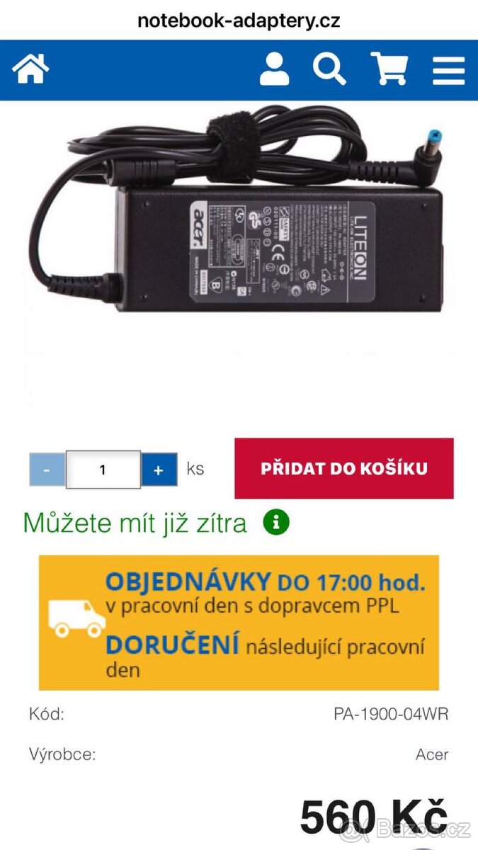 Nabíječka adaptér Acer PA-1900-04WR 90W Velký výprodej✅
